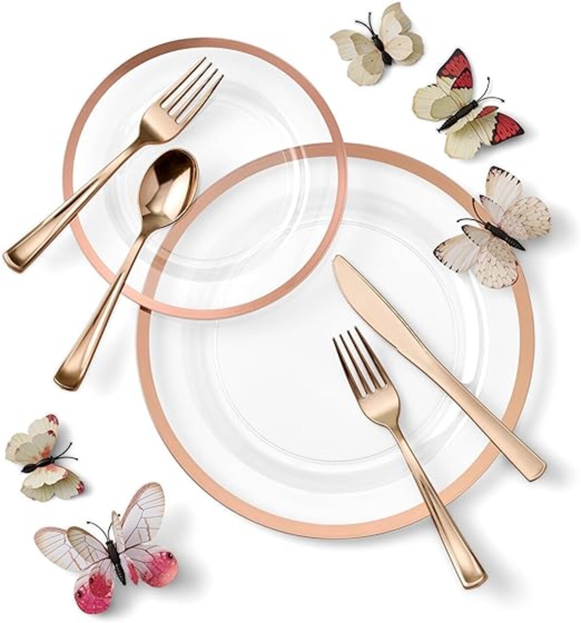 150PCS Fancy Disposable Plates & Silverware Set – Serves 25 Guests with 3D Butterfly Gift